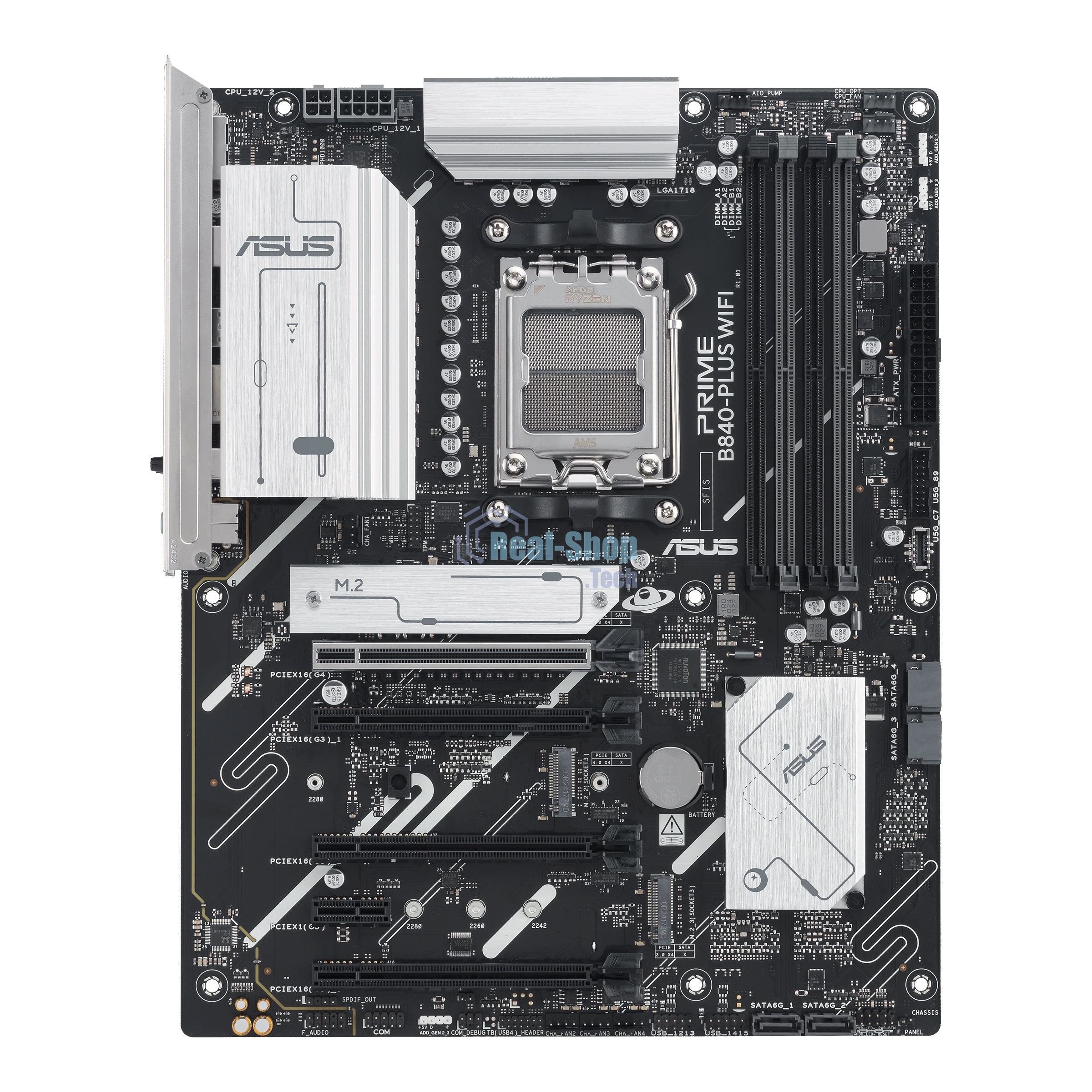 Материнская плата ASUS PRIME B840-PLUS WIFI, AM5, AMD B840, 4xDDR5, 4xSATA, 3xM.2, 1xPCIe 4.0 x16, 1xPCIe 3.0 x16, 2xPCIe 3.0 x16, 1xPCIe 3.0 x1, 1xDP, 1xHDMI, 1x 2.5Gb LAN, 8xUSB-A, 3x3.5 мм, 7.1, ATX