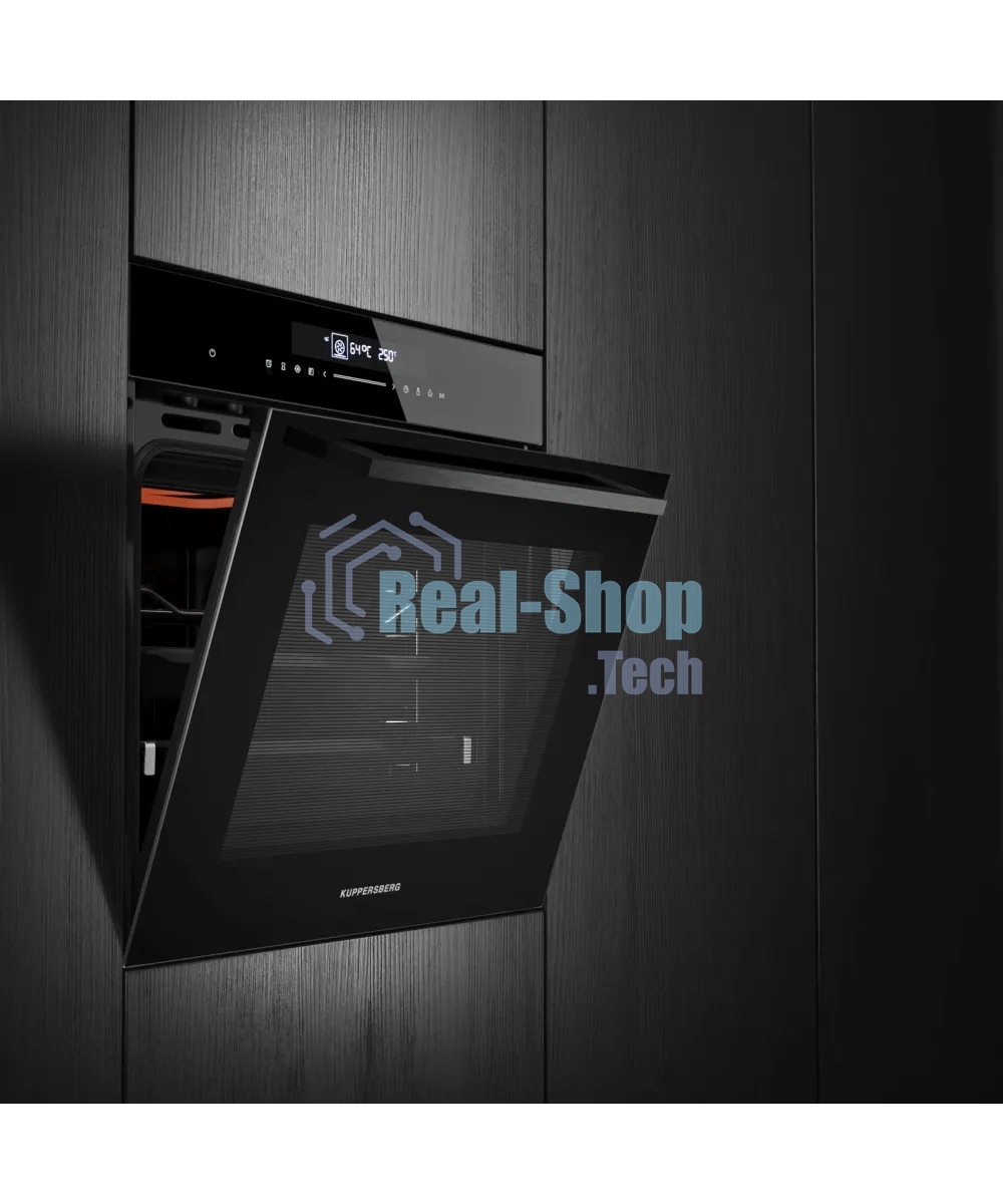 Встраиваемый духовой шкаф Kuppersberg HT 613 Black, High-Tech, объем 72 л, 12 режимов работы, быстрый нагрев, телескопические направляющие, доводчик двери, таймер, термощуп, 3 стекла в дверце, сенсорное управление, блокировка от детей, энергоэффективность А+, черный