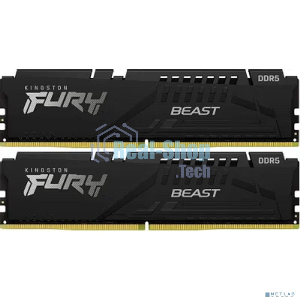 Оперативная память Kingston Fury Beast Black, DDR5, 64GB (2x32GB), 5200 MHz, CL40, с радиатором, чёрный
