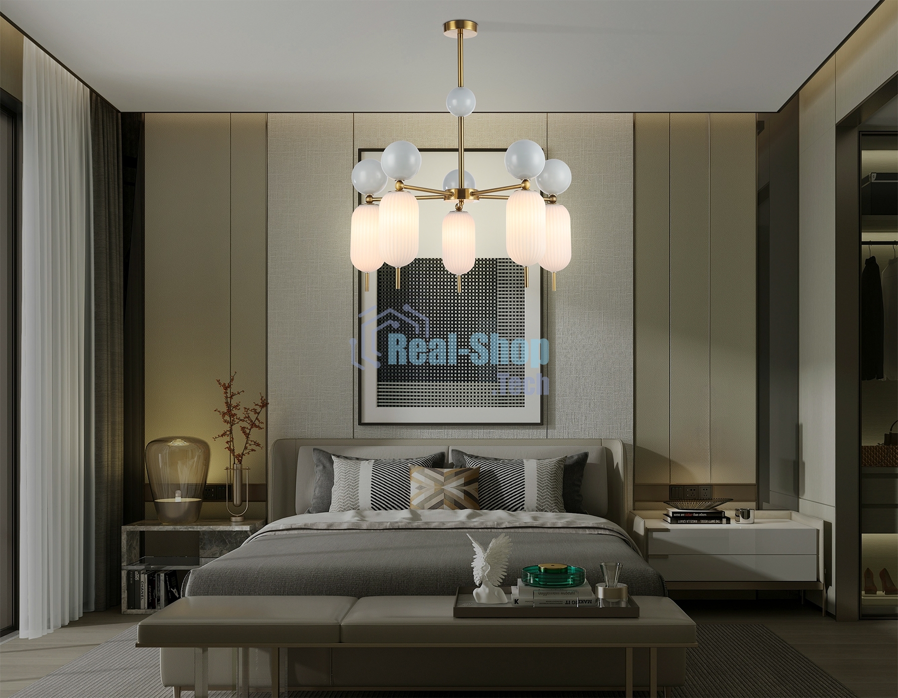 Светильник Ambrella light LH53104/5 BS/GR/FR латунь/серый/белый матовый G9*5 max 28W D650*750