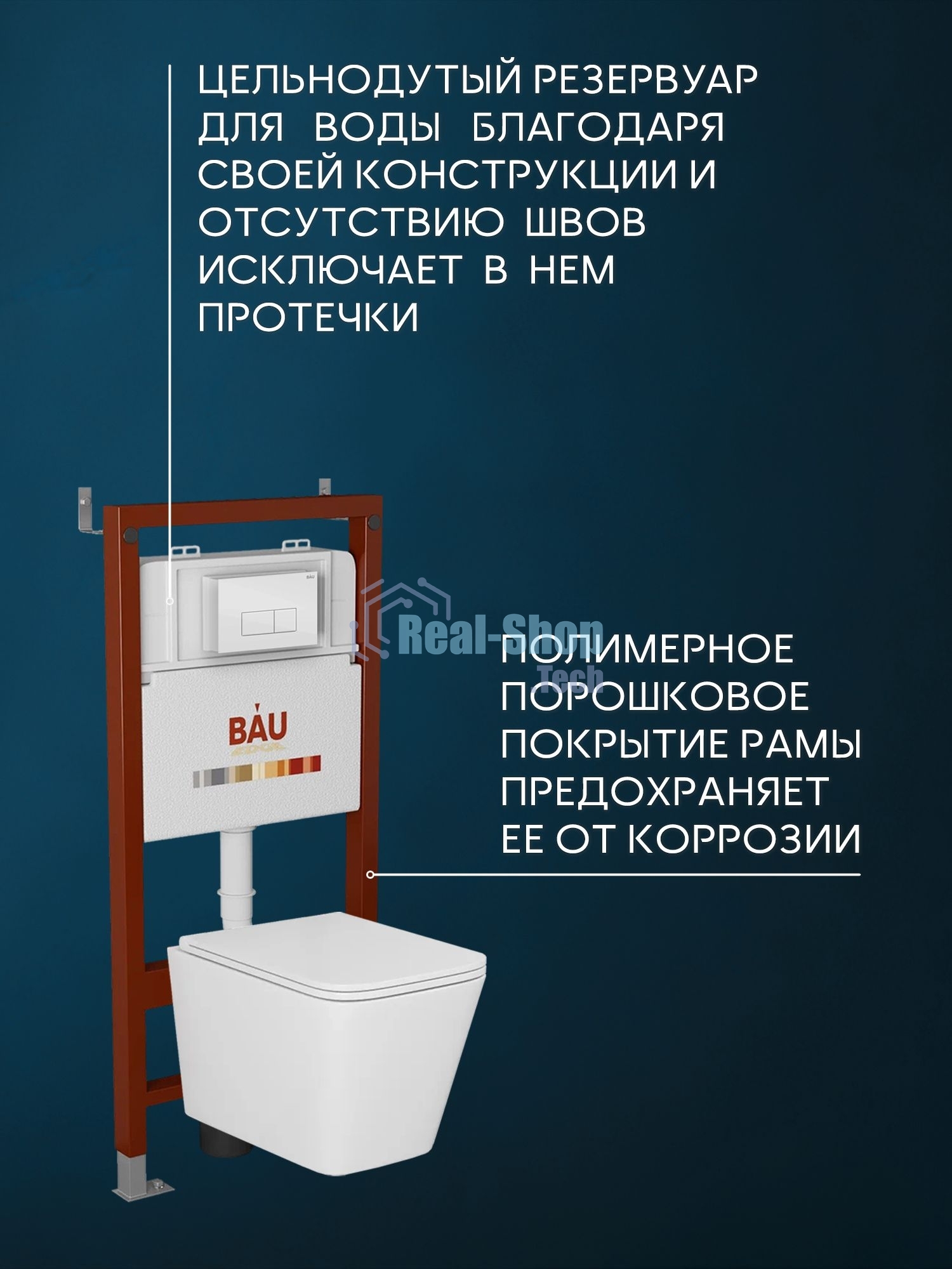 Комплект BAU 6 в 1: инсталляция BAU PRO, унитаз подвесной безободковый вихревой Bau Stil Hurricane, быстросъемное тонкое сиденье дюропласт микролифт, клавиша BAU Hotel, белый глянец