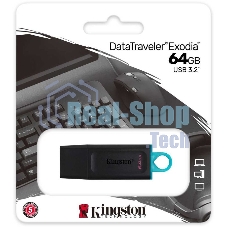 Флешка USB Kingston DataTraveler Exodia (DTX/64GB), 64Gb, USB 3.2 Gen 1, R/W 200/60, черный/бирюзовый