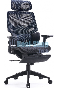 Кресло офисное Cactus CS-CHR-MC01-BLBK синий, сиденье черный, сетка/ткань, с подголов. крестов. пластик, подст. для ног