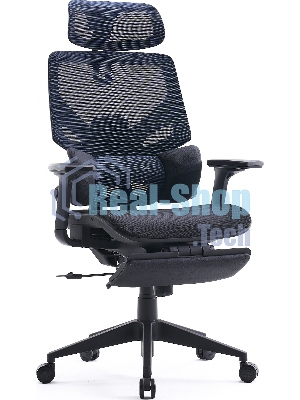 Кресло Cactus CS-CHR-MC01-BLBK синий, сетка, подголовник, подставка для ног