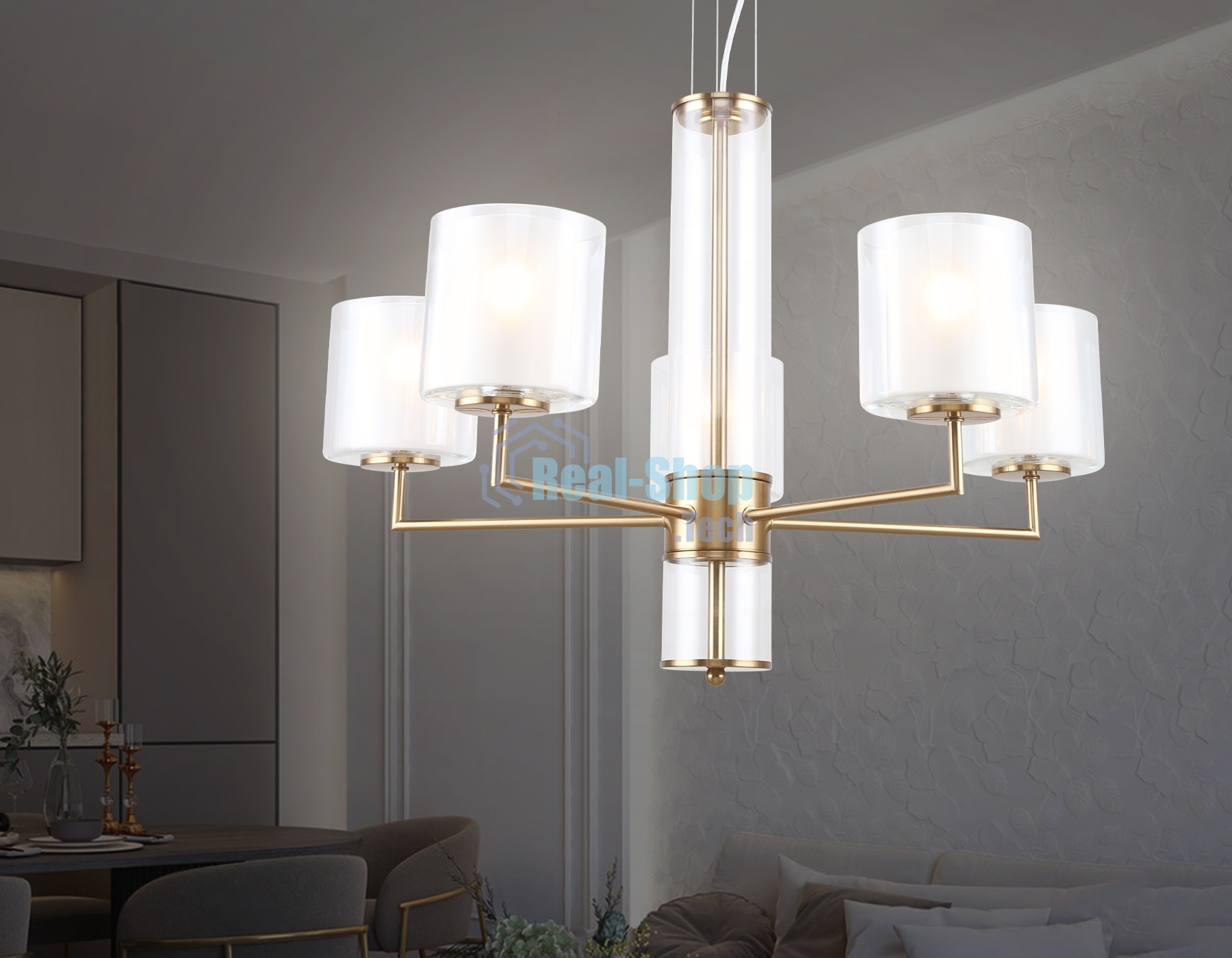 Люстра Ambrella light LH56011/5 BS/FR латунь/белый матовый E14*5 max 40W D640*1260