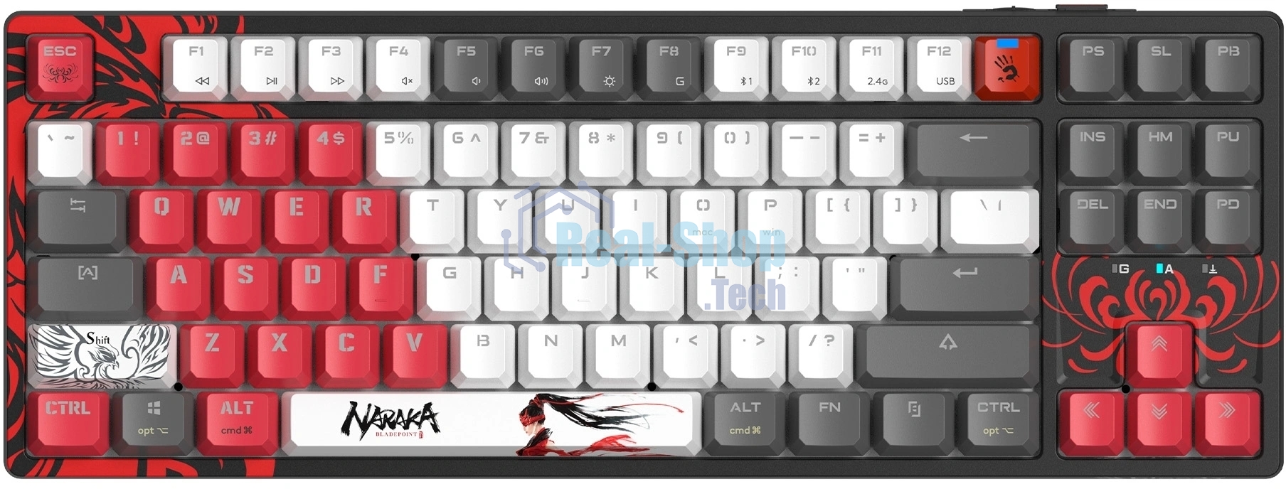 Клавиатура беспроводная A4Tech Bloody WS87 Naraka USB, Bluetooth/Радиоканал черный/красный