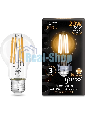 Лампа светодиодная Gauss Filament 102902120 20Вт цок.:E27 груша 220B св.свеч.бел.теп. (упак.:10шт)