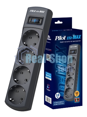 Сетевой фильтр Pilot m-MAX 3 м (4 розетки) серый (коробка)