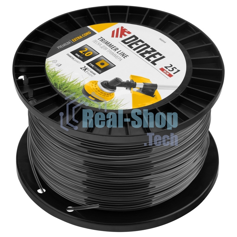Леска для триммера Denzel двухкомпонентная, квадрат, 2,0 мм х 251 м, на DIN катушке EXTRA CORD