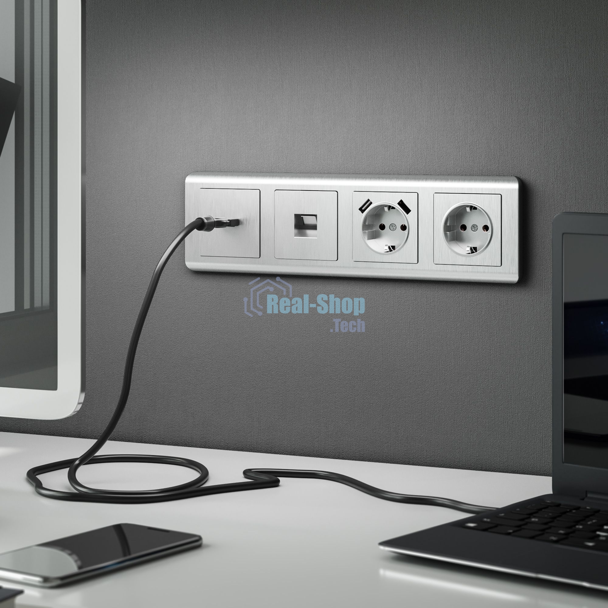 Накладка для розетки HDMI (серебряный рифленый)