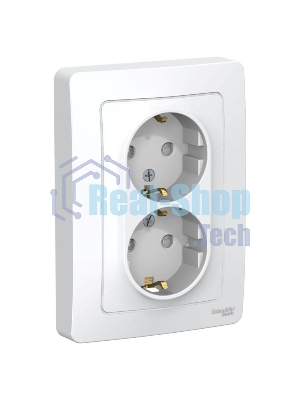Розетка 2-м СП Blanca 16А 250В защ. шторки с заземл. бел. SchE BLNRS001121
