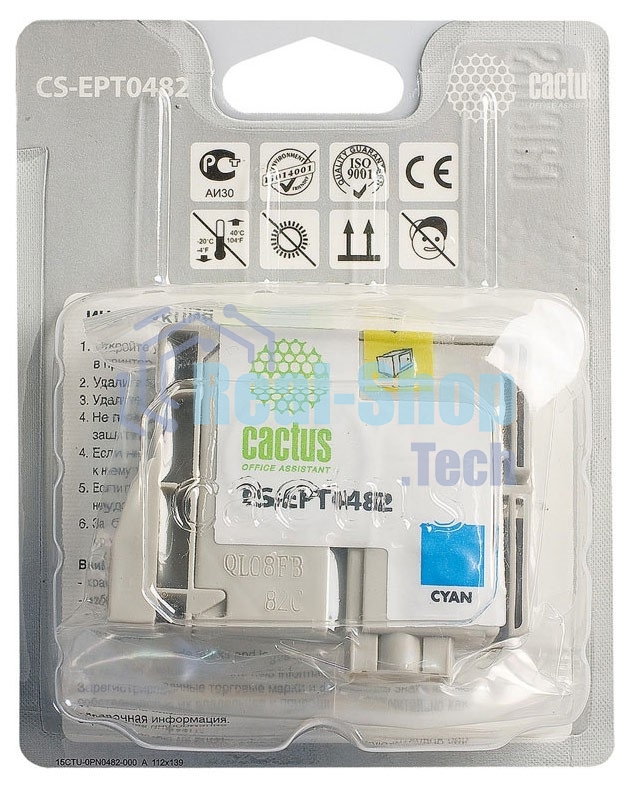 Картридж струйный Cactus CS-EPT0482 голубой (14.4 мл) для Epson Stylus Photo R200/R220/R300/R320/R340/RX500/RX600/RX620/RX640