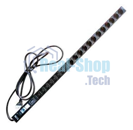 Вертикальный блок розеток, 4xC19 + 20xC13, 250V, 32A, A/V-метр, шнур 3 метра, вилка IEC309