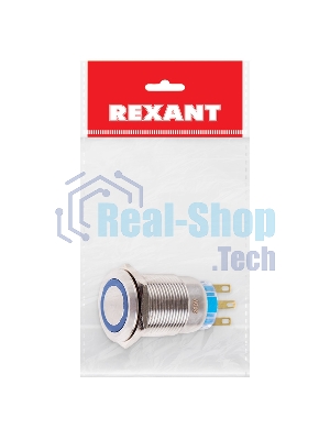 Кнопка антивандальная Rexant Ø19 12В Фикс (5с) ON-OFF/OFF-ON подсв/синяя
