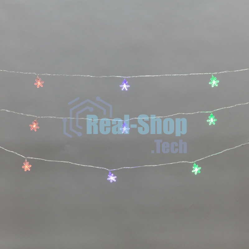 Гирлянда светодиодная Neon-night Снежинки большие 5м, 20LED, IP20, прозрачный провод, свечение мульти (RG/RB), мигание, 230В