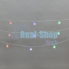 Гирлянда светодиодная Neon-night Снежинки большие 5м, 20LED, IP20, прозрачный провод, свечение мульти (RG/RB), мигание, 230В