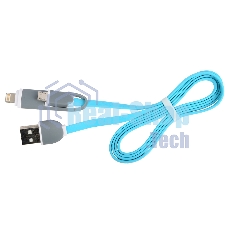 Кабель 2в1 MicroUSB+Lightning 8pin-USB Ritmix RCC-200 Blue для синхронизации/зарядки, 1м