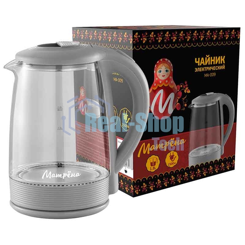 Чайник электрический Матрена MA-009 2 л стекло,пластик,серый