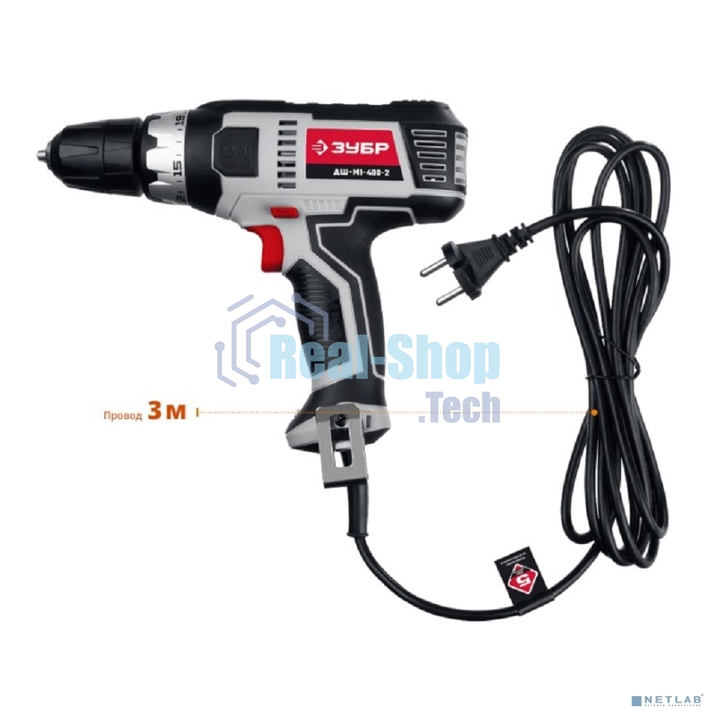 Дрель-шуруповерт сетевой ЗУБР ДШ-М1-400-2, Сетевая, 400Вт