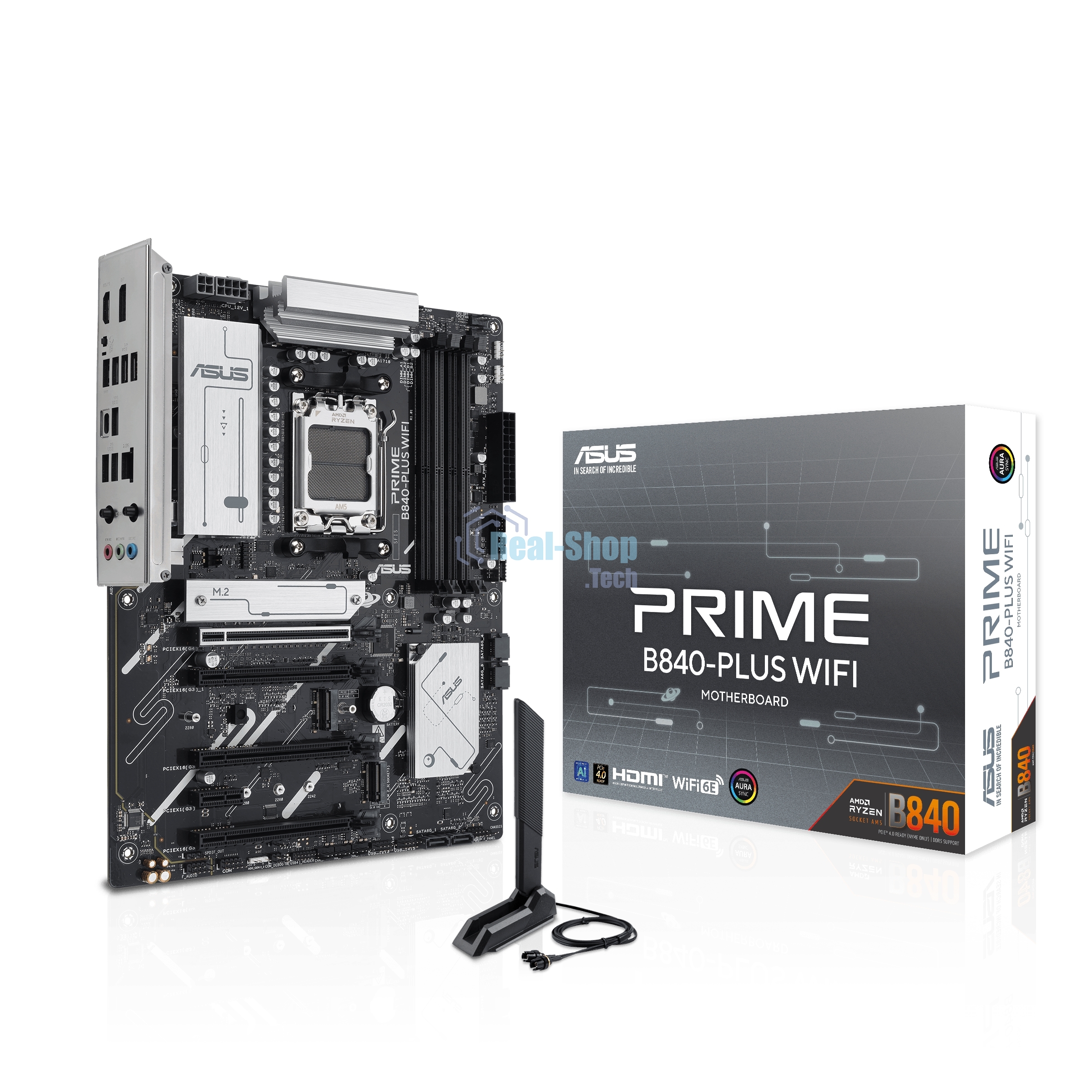 Материнская плата ASUS PRIME B840-PLUS WIFI, AM5, AMD B840, 4xDDR5, 4xSATA, 3xM.2, 1xPCIe 4.0 x16, 1xPCIe 3.0 x16, 2xPCIe 3.0 x16, 1xPCIe 3.0 x1, 1xDP, 1xHDMI, 1x 2.5Gb LAN, 8xUSB-A, 3x3.5 мм, 7.1, ATX