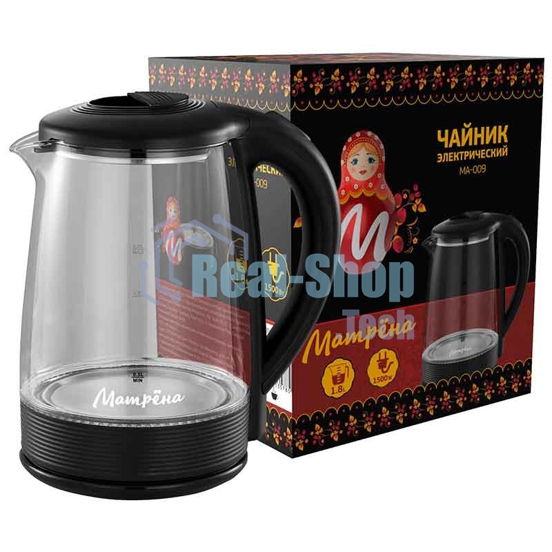 Чайник электрический Матрена MA-009 электрический (2,0 л) стекло черный
