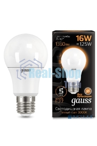 Лампа светодиодная Gauss LED A60 16W E27 1380lm 3000K 1/10/50 102502116