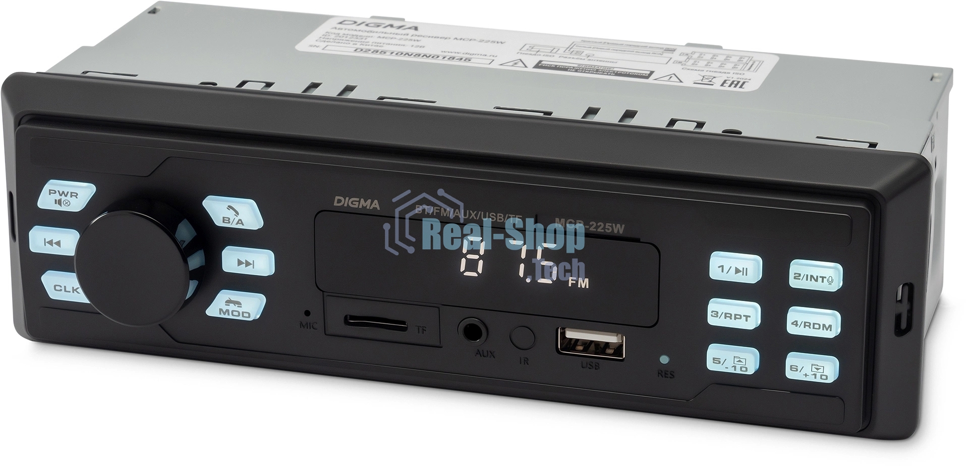 Автомагнитола Digma MCP-225W, 1 DIN, Bluetooth, USB Type-A, AUX