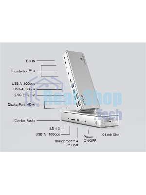 Док-станция WAVLINK Thunderbolt 4 Quad Display/96W Power Delivery Include 20V/11.5A Power Adapter/4xUSB3.0/3xThunderbolt 4/2xDP 4K 60HZ/2xHDMI 4K 60HZ/1xGigabit LAN/1xCombo Audio Jack/1xCardReader