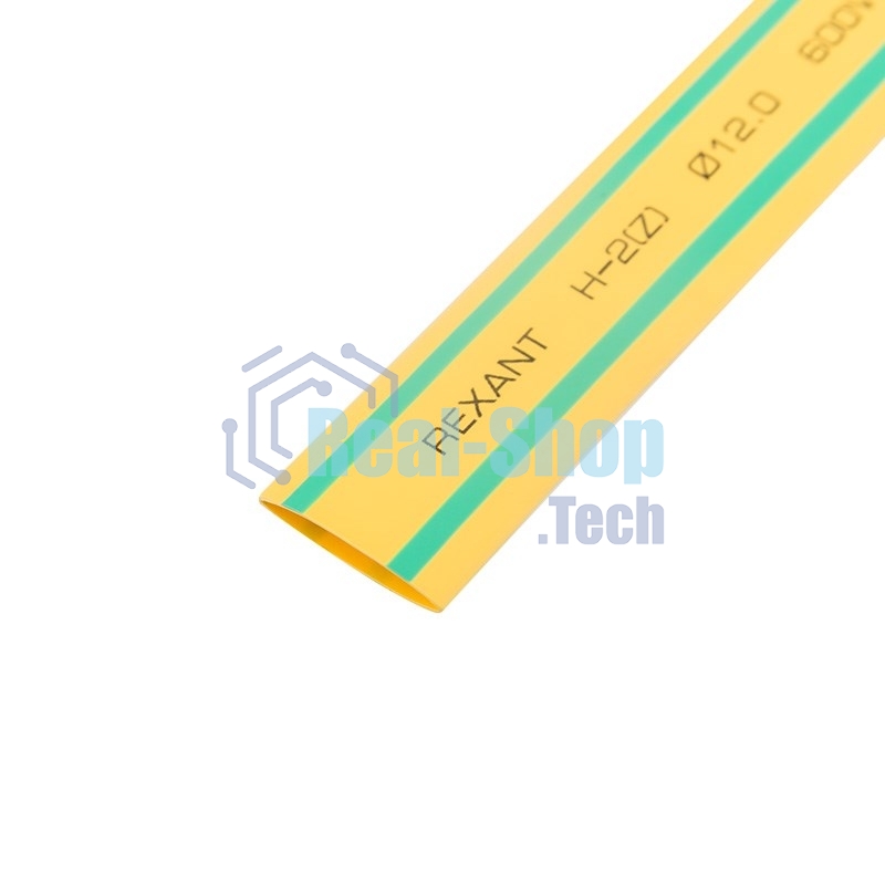 Термоусаживаемая трубка Rexant 12,0/6,0 мм, желто-зеленая, упаковка 50 шт. по 1 м