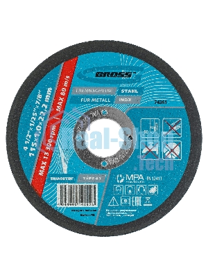 Круг отрезной по металлу Gross SWA60TBF 115x1.0x22.2мм 74361