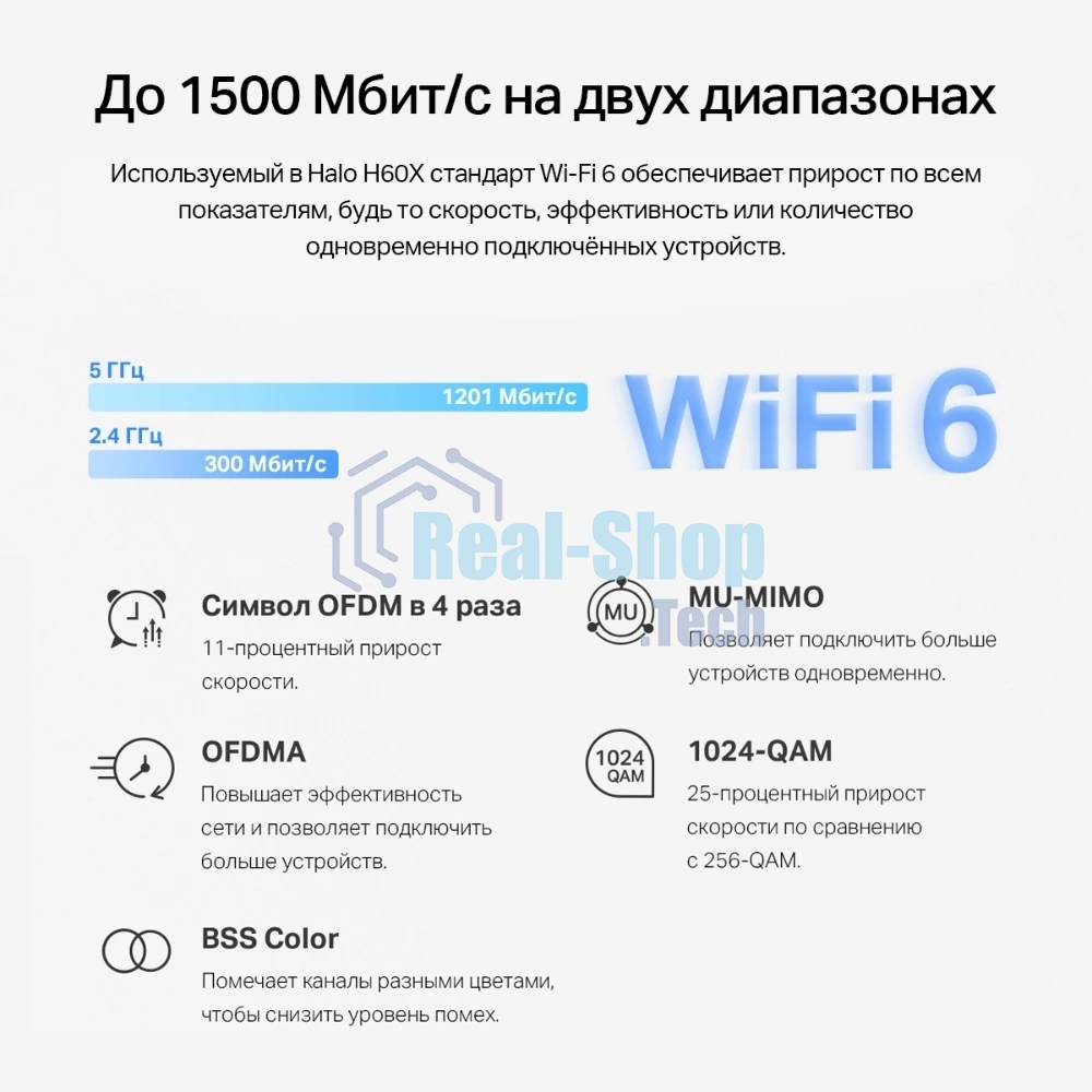 Бесшовный Mesh роутер Mercusys Halo H60X(2-pack) AX1500 10/100/1000BASE-TX белый (упак.:2шт)