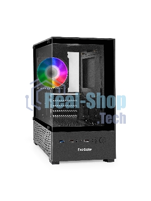 Компьютерный корпус Minitower ExeGate i3 SEA (mATX, БП 500NPX, 2*USB+1*USB 3.0, HD аудио, черный, 1 вент. 12см с RGB подсветкой, передняя и боковая панели - закаленное стекло)