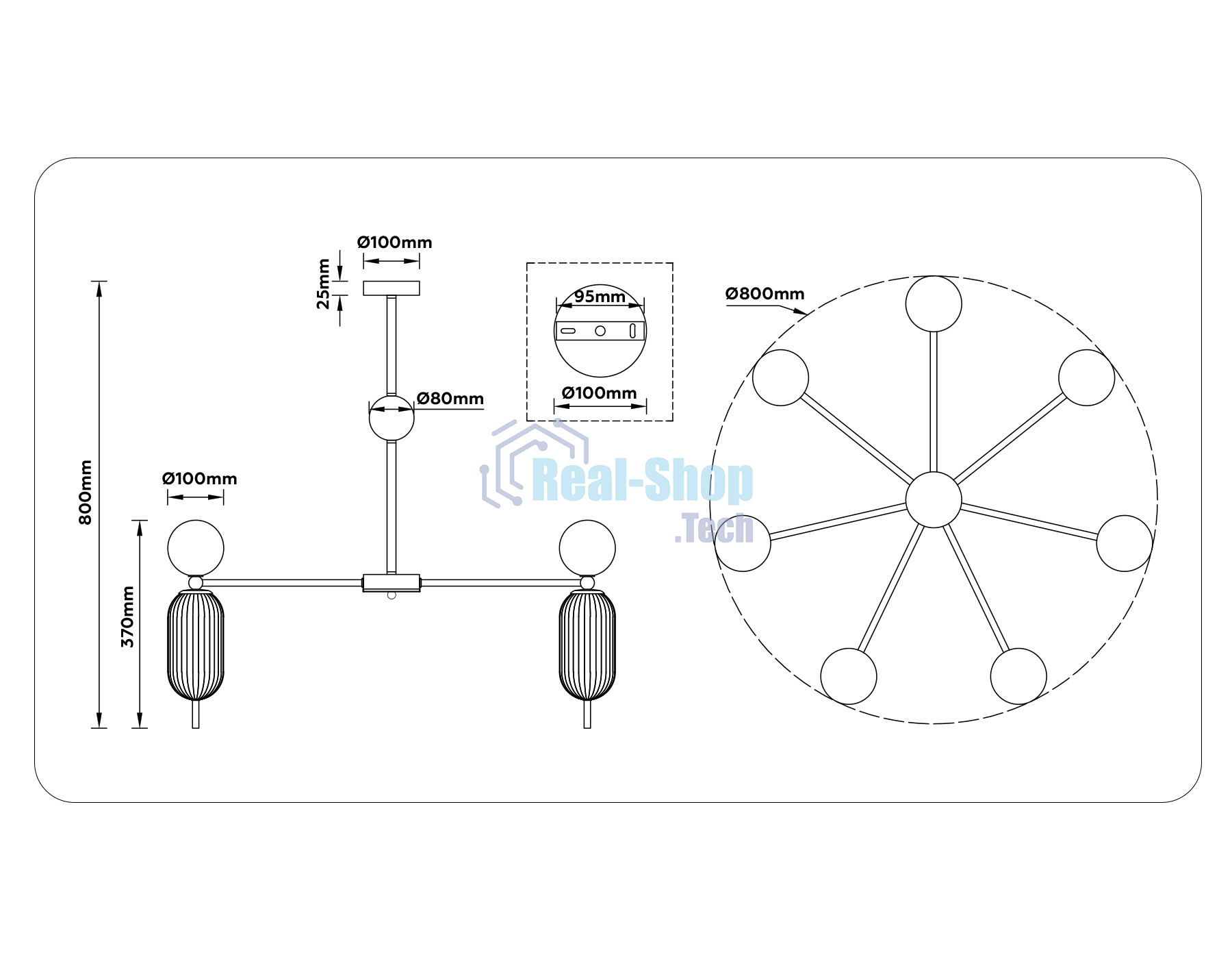 Светильник Ambrella light LH53106/7 BS/GR/FR латунь/серый/белый матовый G9*7 max 28W D800*800