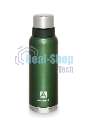 Термос Арктика 106-1200 зеленый, узкое горло 1,2 л, американский дизайн, антивандальное покрытие, две чашки, холод/тепло 32 ч