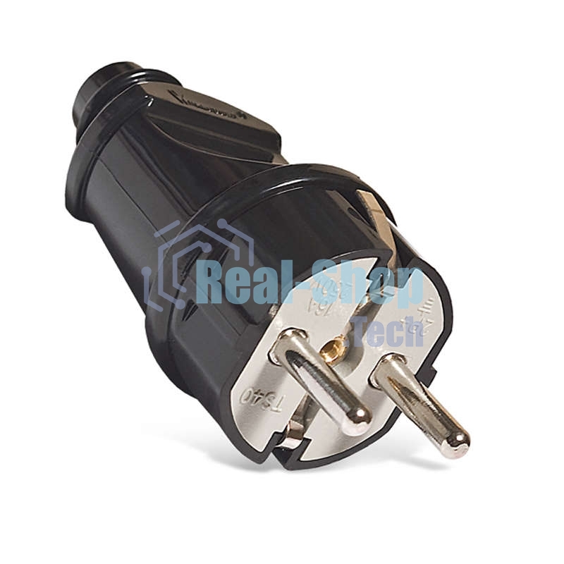 Вилка электрич. с заземл. прям. черный 16А 250В (еврослот) UNIVersal А1010