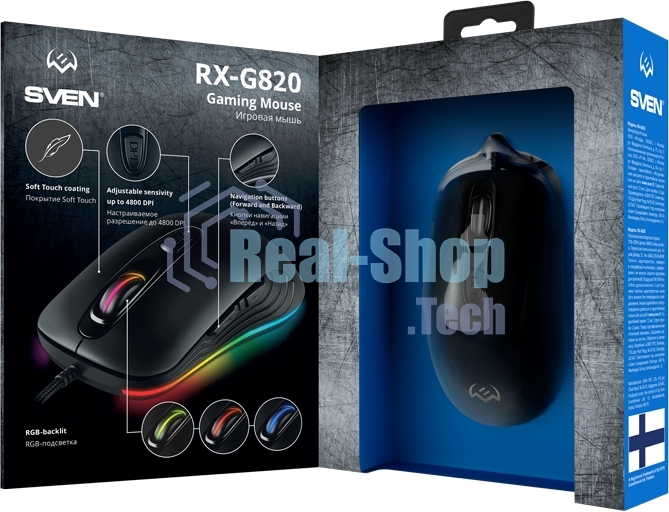 Мышь проводная SVEN RX-G820 черный, 4800 dpi, USB, кнопки - 6
