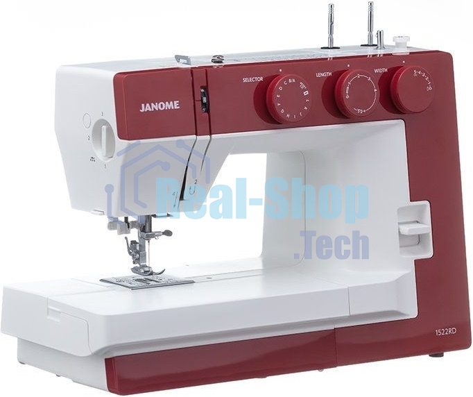 Швейная машина Janome 1522RD 25 операции, петля автомат, верт. челнок, нитевдеватель, мягкий, подарочный набор (шпульки, ножницы, сантиметровая лента, игольница)