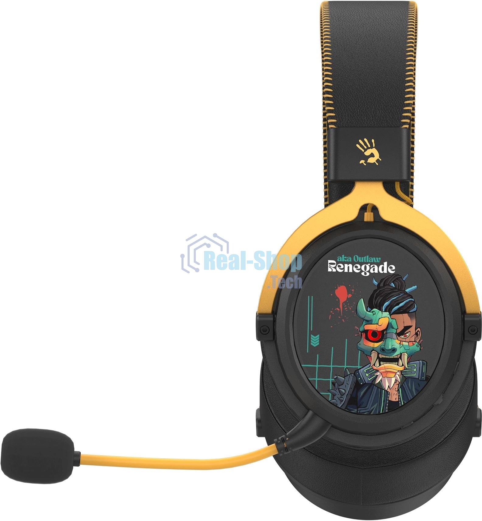 Гарнитура Bloody MR595 Renegade чёрный, беспроводная + проводная, Bluetooth/радиоканал/USB-C, до 135 ч, подсветка, съёмный микрофон