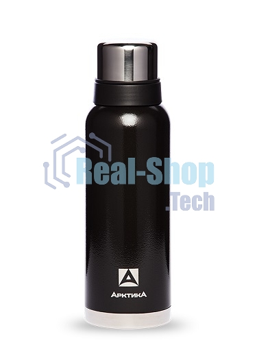 Термос Арктика 106-1200 черный, узкое горло 1,2 л, американский дизайн, антивандальное покрытие, две чашки, холод/тепло 32 ч