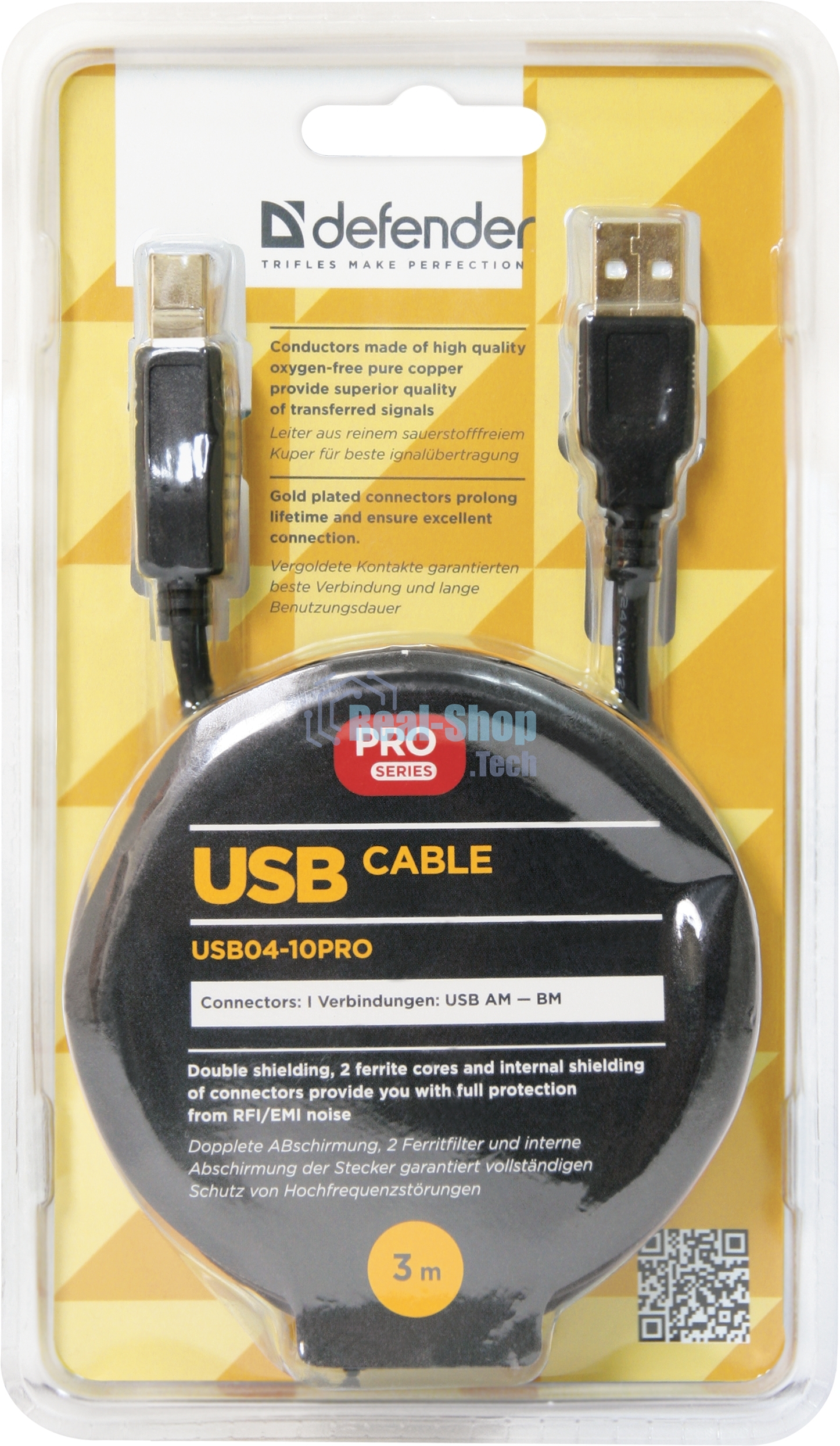 Кабель Defender USB04-10 PROКабель USB 2.0 для соед. 3.0м AM/BM, зол.конт, 2фер.фил.