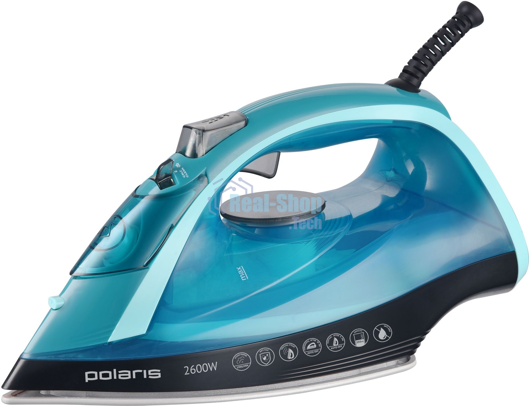 Утюг Polaris PIR2668AK бирюзовый/черный, 2600 Вт, 50 г/мин, 190 г/мин, 350 мл