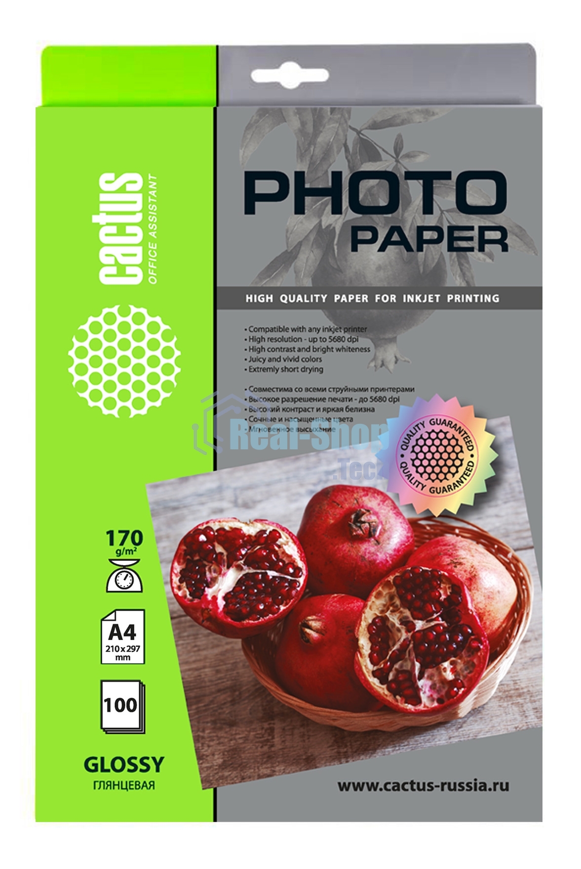 Фотобумага Cactus CS-GA4170100 A4/170г/м2/100л./белый глянцевое для струйной печати