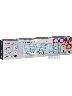 Комплект клавиатура+мышь Defender Milan C-992 беспроводной, USB, 1000 DPI, белый
