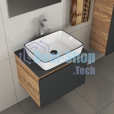 Комплект для ванной, 4 предмета (тумба Bau 60, графит + раковина BAU Hotel Black Rand 48х37 + смеситель Hotel Still, выпуск клик-клак, черный)