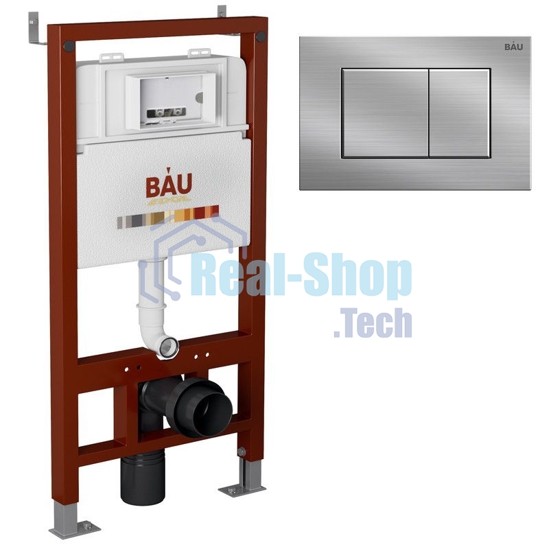 Инсталляция BAU PRO для подвесного унитаза, клавиша смыва BAU Stil антивандальная для системы двойного слива, нержавеющая сталь сатин
