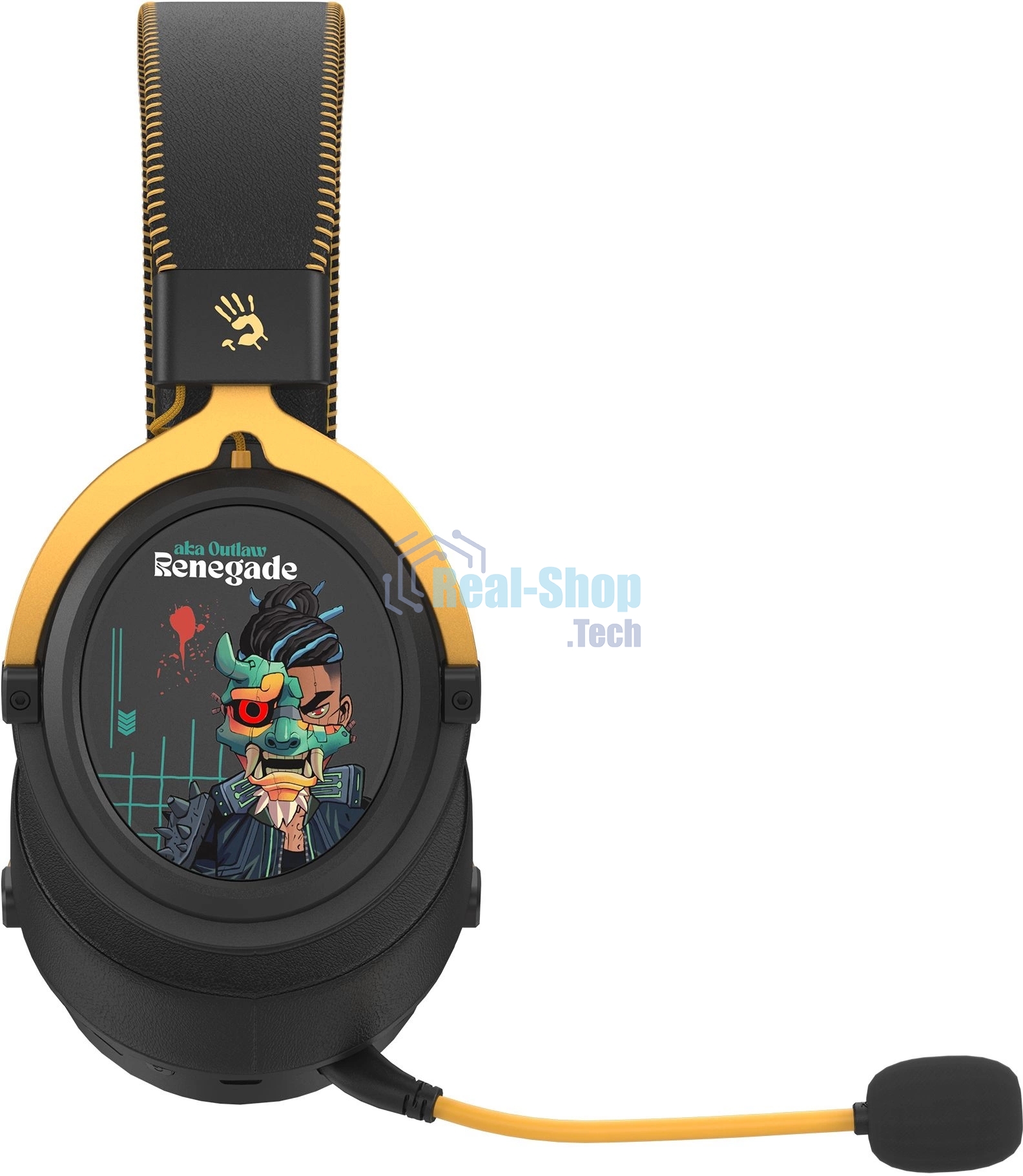 Гарнитура Bloody MR595 Renegade чёрный, беспроводная + проводная, Bluetooth/радиоканал/USB-C, до 135 ч, подсветка, съёмный микрофон