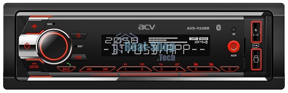Автомагнитола ACV AVS-930BR, 1 DIN, Bluetooth, USB Type-A, AUX, пульт ДУ