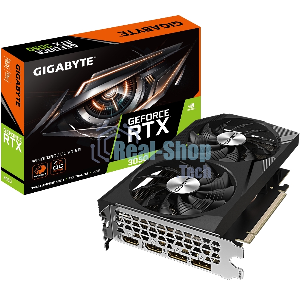 Видеокарта GIGABYTE NVIDIA GeForce RTX 3050 8Gb GDDR6 128bit 2xHDMI 2xDP