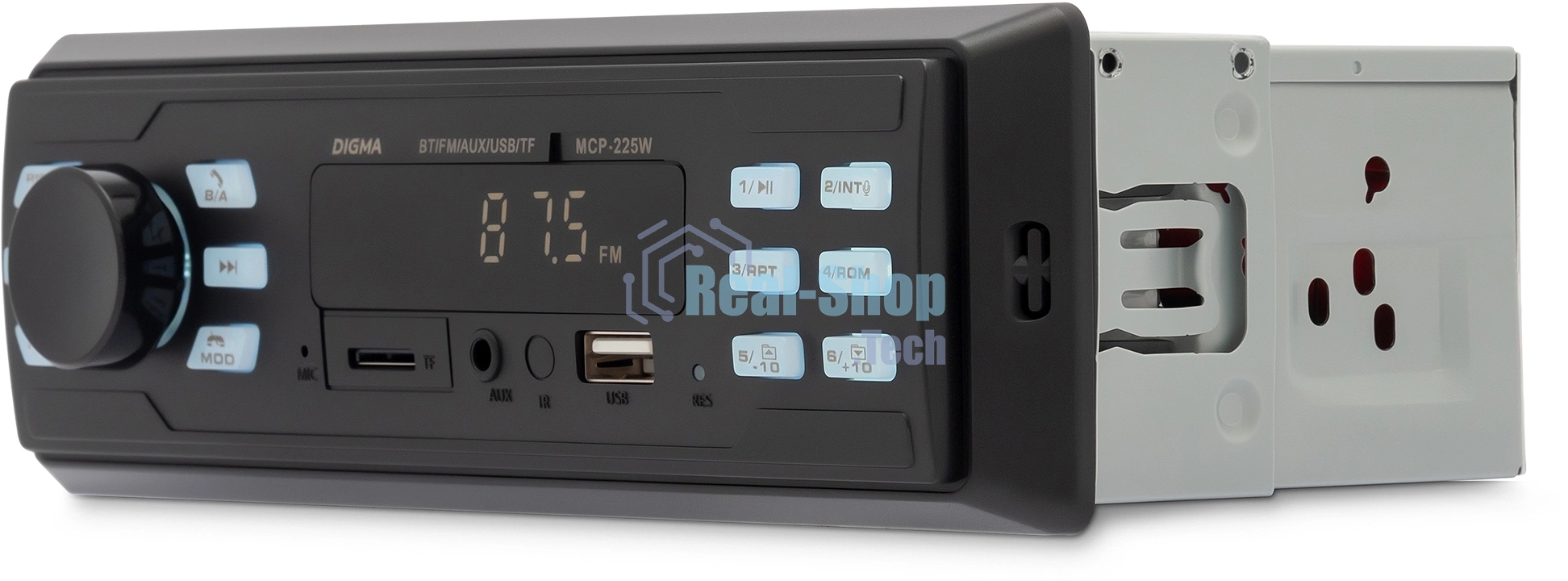 Автомагнитола Digma MCP-225W, 1 DIN, Bluetooth, USB Type-A, AUX