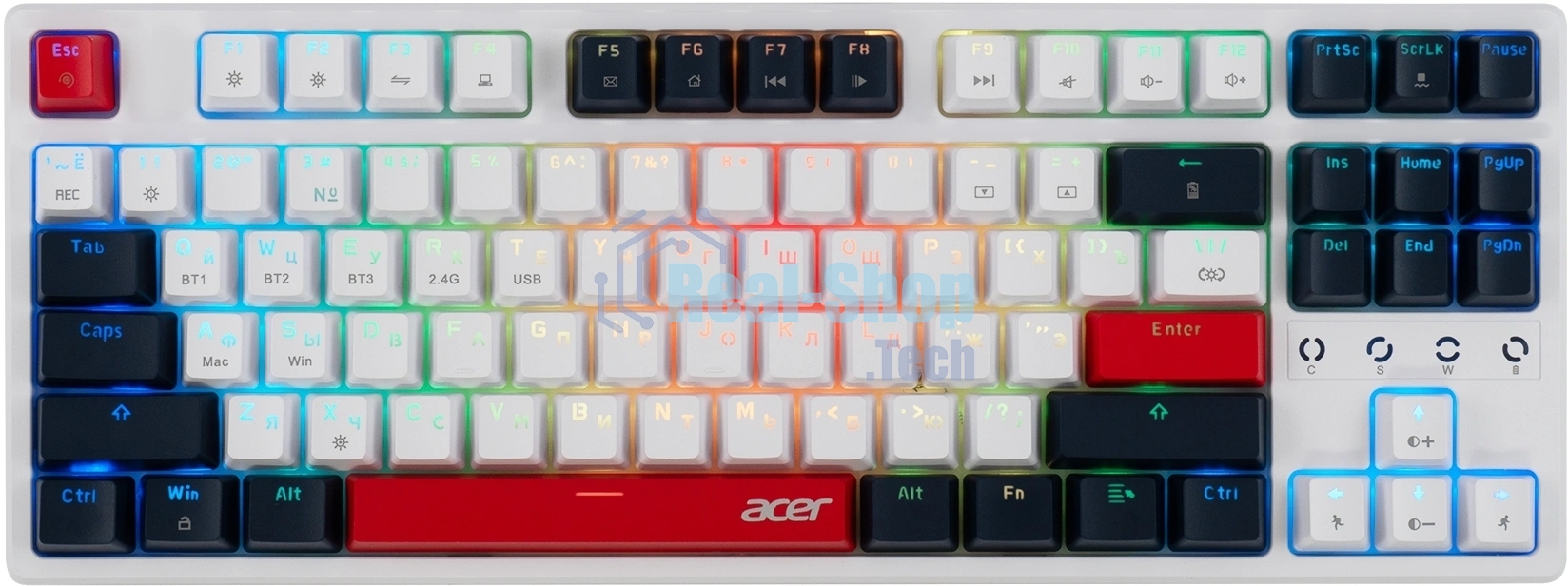 Клавиатура беспроводная Acer OKR302 (ZL.KBDEE.016), USB, Bluetooth/Радиоканал, белый